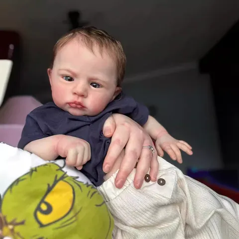Realistic Reborn Baby Boy Doll Soft Silicone Vinyl Cotton Body Lifelike Handmade Toy Visible Veins Blue Outfit Plush Toy