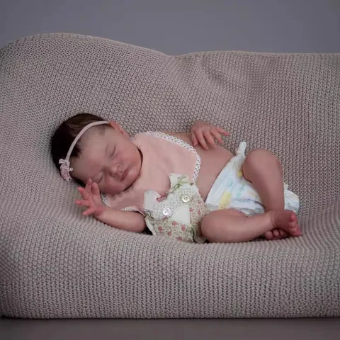 Realistische Reborn Baby Puppe Vollvinyl Körper Laura 3D Haut Sichtbare Adern Handgewurzeltes Haar Schlafende Simulation Säuglingspuppe Mit Kleidung