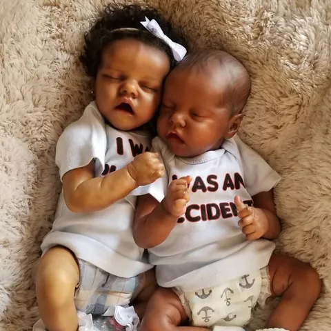 Realistic Reborn Baby Doll Dark Skin Soft Silicone Body Sleeping Newborn Simulation Doll With Clothes Hair Accessories Toy Gift