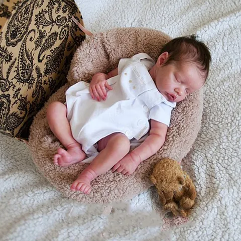 Realistic Reborn Baby Doll Silicone Full Body Washable Sleeping Newborn Doll With White Romper Hand Implanted Hair For Kids Birthday Gift