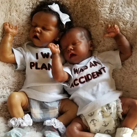Realistic Reborn Baby Doll Dark Skin Soft Silicone Body Sleeping Newborn Simulation Doll With Clothes Hair Accessories Toy Gift