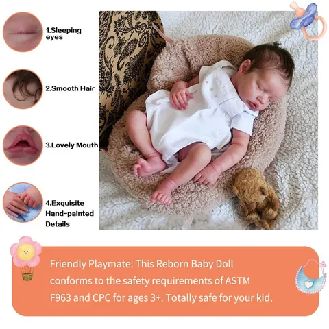 Realistic Reborn Baby Doll Silicone Full Body Washable Sleeping Newborn Doll With White Romper Hand Implanted Hair For Kids Birthday Gift