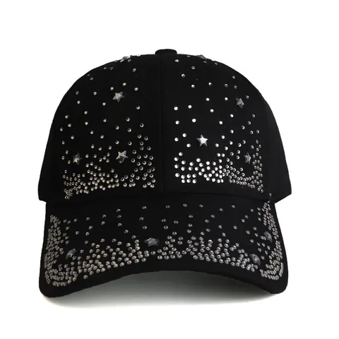 Berretto da Baseball in Cotone con Strass per Donna Cappello Regolabile con Protezione Solare Borchie a Pentagramma Argento Nero
