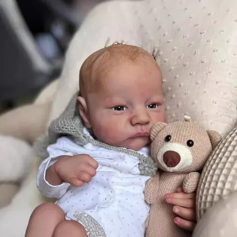 Realistic Reborn Baby Doll Full Silicone Body Sleeping Newborn Levi Handmade Art Doll With Polka Dot Clothing Bear Toy Gift For Kids