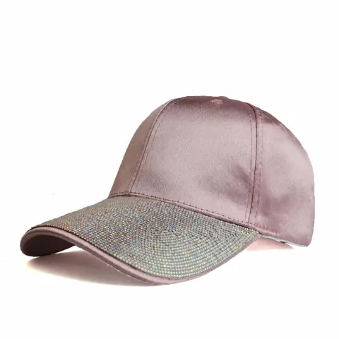 Women Rhinestone Studded Satin Baseball Cap Shinny Crystal Sun Hat Adjustable Fashion Outdoor Hip Hop Trucker Hat