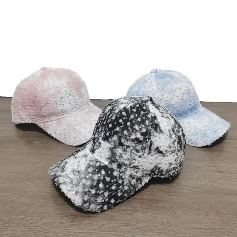 Vintage Distressed Denim Baseball Cap With Sparkling Silver Sequins Adjustable Tie Dye Frayed Sun Hat Streetwear Accessory