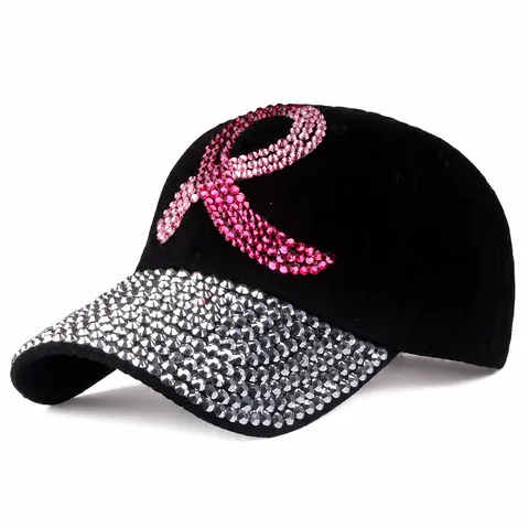 Berretto da Baseball in Strass da Donna alla Moda con Nastro Rosa in Cotone Denim Cappello da Sole Scintillante di Cristallo Regolabile