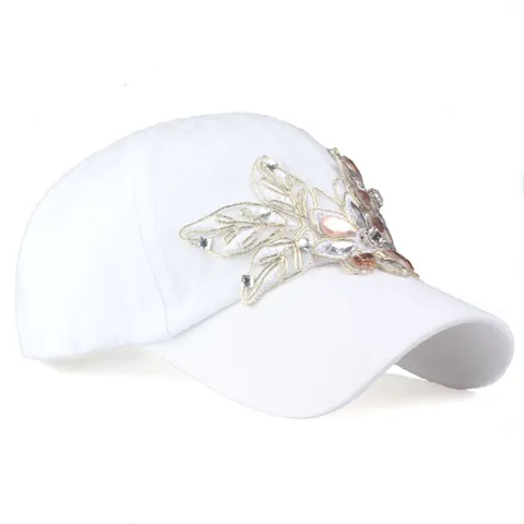 Cappello da Baseball da Donna con Fiori di Strass in Cotone Ricamato Floreale Denim Distressed Regolabile Cappello da Sole Festa Gioielli