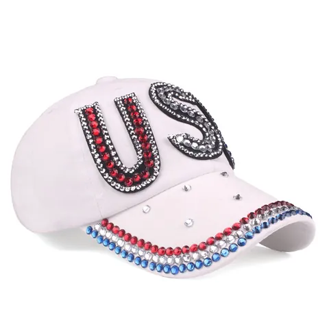 USA Rhinestone Baseball Cap Patriotic American Flag Crystal Studded Cotton Denim Adjustable Fashion Sun Protection Hat