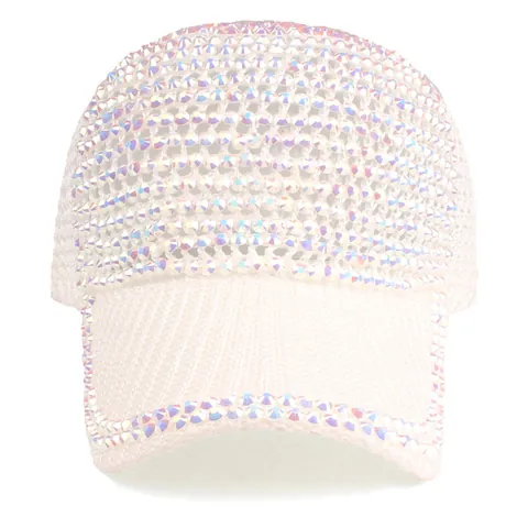 Fashion Women Rhinestone Baseball Cap Breathable Knitted Mesh Sun Hat Bling Adjustable Outdoor Sport Snapback Hat