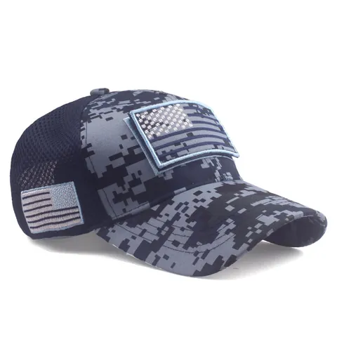 Tactical Digital Camouflage Baseball Cap USA Flag Patch Breathable Mesh Trucker Hat For Men Outdoor Adjustable Sport Sun Shade Hat