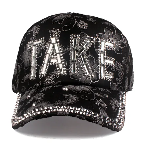 Women's Fashion Lace Floral Baseball Cap Rhinestone Letter Decoration Breathable Sun Protection Outdoor Mesh Hat Adjustable Cap