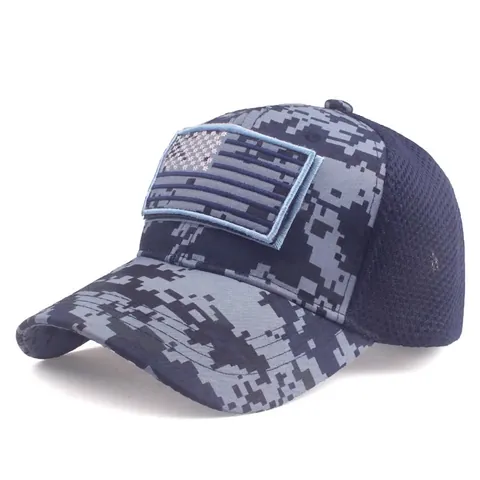 Tactical Digital Camouflage Baseball Cap USA Flag Patch Breathable Mesh Trucker Hat For Men Outdoor Adjustable Sport Sun Shade Hat