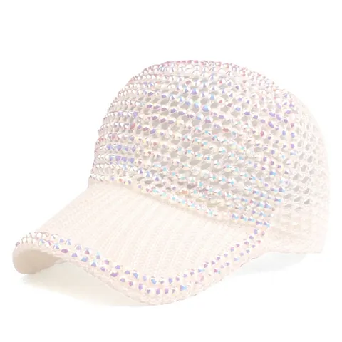 Fashion Women Rhinestone Baseball Cap Breathable Knitted Mesh Sun Hat Bling Adjustable Outdoor Sport Snapback Hat