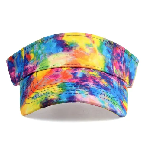 Women Colorful Tie Dye Sun Visor Cotton Blend Open Top Summer Beach Hat Breathable Adjustable Outdoor Sport Baseball Cap