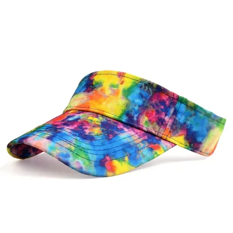 Women Colorful Tie Dye Sun Visor Cotton Blend Open Top Summer Beach Hat Breathable Adjustable Outdoor Sport Baseball Cap