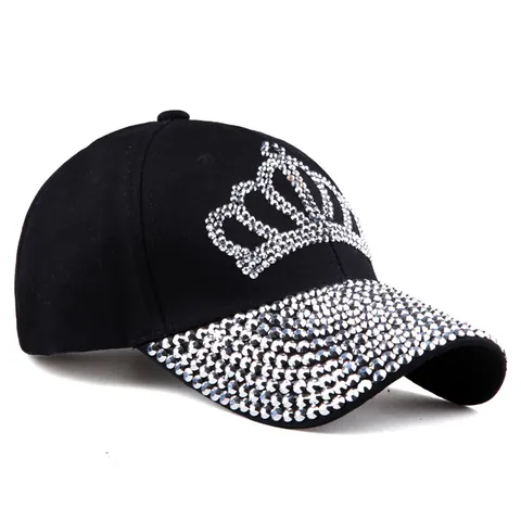 Women Crown Rhinestone Baseball Cap Adjustable Sparkly Bling Sun Hat Cotton Denim Fashion Outdoors Travel Trucker Hat