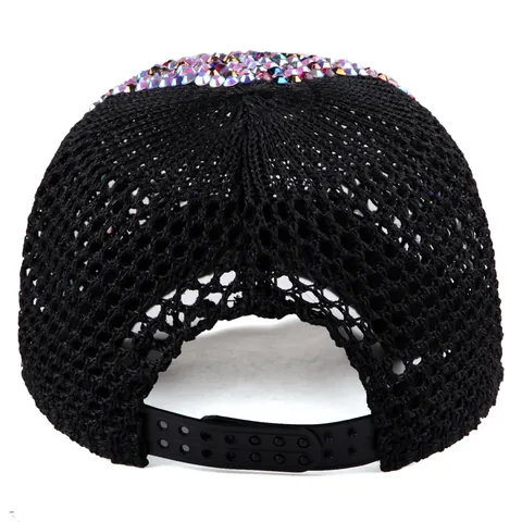 Berretto da Baseball da Donna alla Moda in Rete con Strass Traspirante Cappello Trucker Parasole Colorato Scintillante Regolabile per Esterno