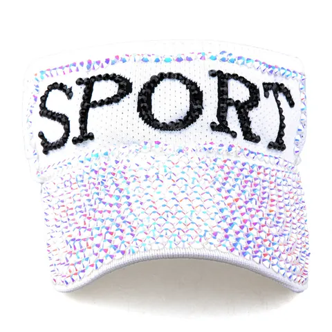 Women Fashion Knitted Sun Visor Hat Rhinestone Letter Sport Empty Top Hat Adjustable Summer Outdoor Beach Sunscreen Cap