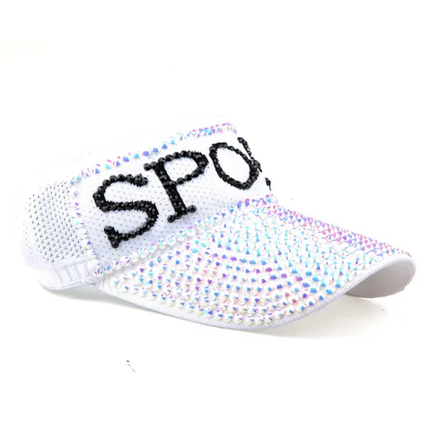 Women Fashion Knitted Sun Visor Hat Rhinestone Letter Sport Empty Top Hat Adjustable Summer Outdoor Beach Sunscreen Cap