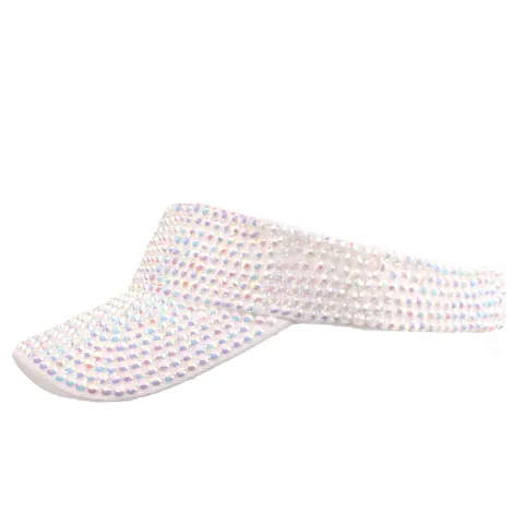 Damen Luxus Strass Sonnenblende Hut Funkelnd Oben Offen UV Schutz Sommer Strand Kappe Mode Verstellbar Acryl Visier Hut