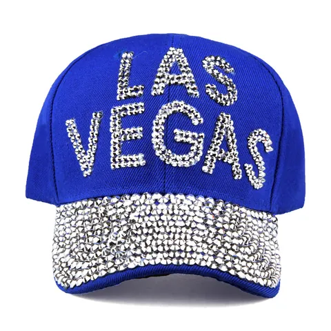 Cappello da Baseball con Strass da Donna Lettera LAS VEGAS Scintillante Tesa Curva Regolabile Cappello da Sole in Poliestere per Viaggi
