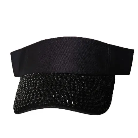 Women Rhinestone Open Top Sun Visor Hat Adjustable Polyester Breathable Baseball Cap Outdoor Beach Fashion Sparkly Sun Hat