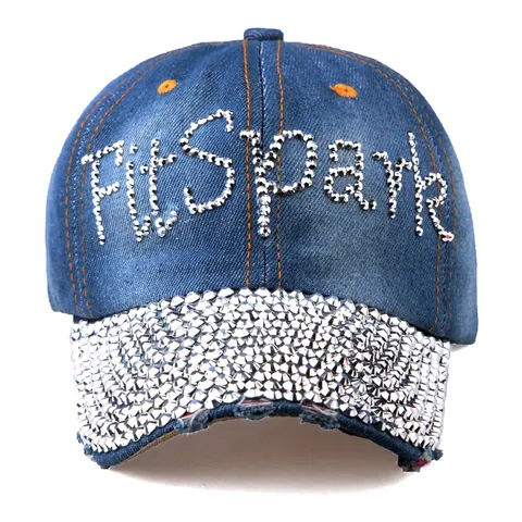 Women Denim Rhinestone Baseball Cap Spark Letter Distressed Washed Cotton Bling Sun Hat Adjustable Summer Hip Hop Trucker Cap