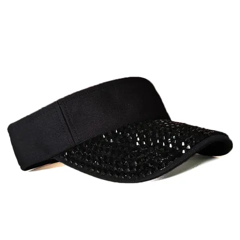 Women Rhinestone Open Top Sun Visor Hat Adjustable Polyester Breathable Baseball Cap Outdoor Beach Fashion Sparkly Sun Hat
