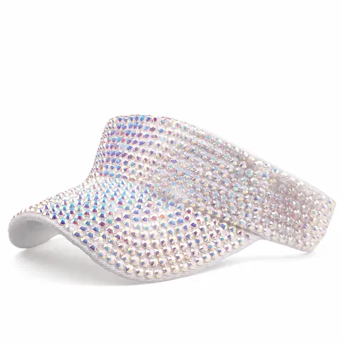 Cappello con Visiera Parasole di Lusso con Strass Donna Scintillante a Cima Vuota Protezione UV Estate Berretto da Spiaggia