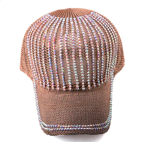 Women's Fashion Rhinestone Knitted Baseball Cap Breathable Hollow Mesh Sun Hat Summer Outdoor Adjustable Sparkly Snapback Cap