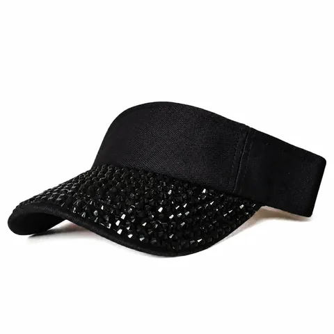 Women Rhinestone Open Top Sun Visor Hat Adjustable Polyester Breathable Baseball Cap Outdoor Beach Fashion Sparkly Sun Hat