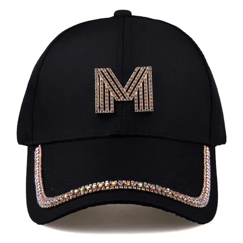 Damen Mode Strass M Buchstabe Baseballkappe Baumwoll Twill Verstellbar Sonnenschutz Sommer Ente Zunge Hut Atmungsaktiv