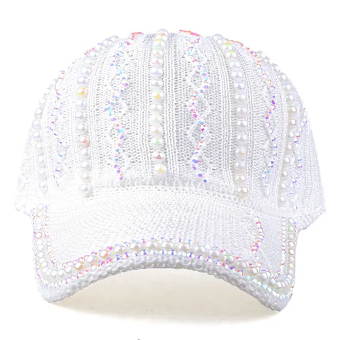 Luxury Knitted Baseball Cap For Women With Faux Pearls And Rhinestones Breathable Mesh Sun Hat Adjustable Fashion Hat