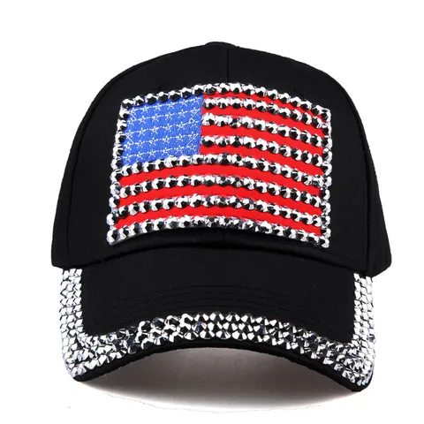 American Flag Rhinestone Baseball Cap Fashion Cotton Denim Sun Hat Adjustable Outdoor Sports Bling Patriotic Hat For Women Men