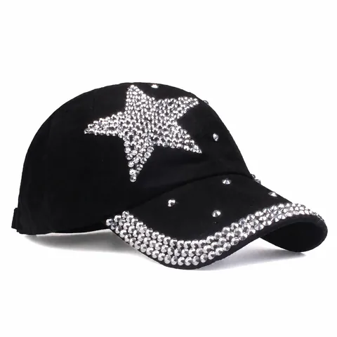 Berretto da Baseball da Donna alla Moda con Stella a Cinque Punte in Strass Cappello da Sole in Cotone Regolabile Casual Outdoor