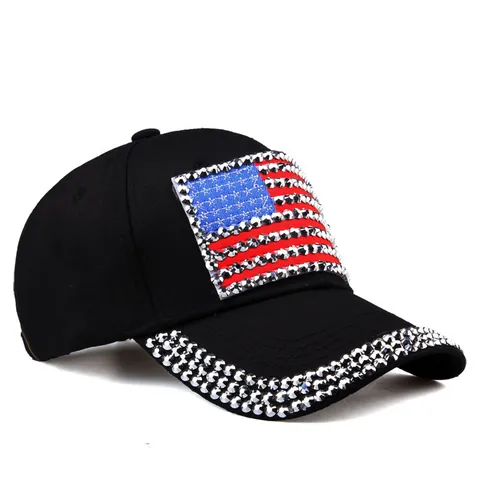 American Flag Rhinestone Baseball Cap Fashion Cotton Denim Sun Hat Adjustable Outdoor Sports Bling Patriotic Hat For Women Men