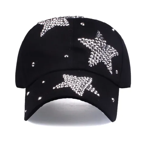 Women's Fashion Cotton Baseball Cap With Rhinestone Pentagram Star Decor Distressed Denim Baseball Hat For Sun Protection Outdoor