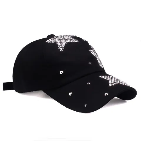 Women's Fashion Cotton Baseball Cap With Rhinestone Pentagram Star Decor Distressed Denim Baseball Hat For Sun Protection Outdoor