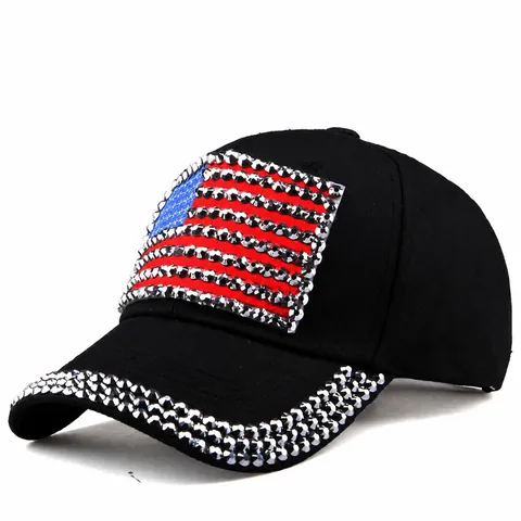 Berretto da Baseball con Bandiera Americana e Strass Moda Cotone Denim Cappello da Sole Regolabile Sport all'Aperto Cappello Patriottico Donna Uomo