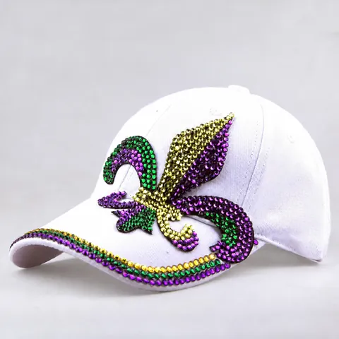 Berretto da Baseball con Strass Mardi Gras per Donna in Cotone con Giglio Cappello da Sole alla Moda per Festival e Feste all'Aperto