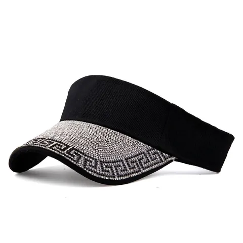 Women's Fashion Rhinestone Sun Visor Hat Cotton Blend Adjustable Open Top Cap With Leopard Greek Key Pattern For Outdoor Travel