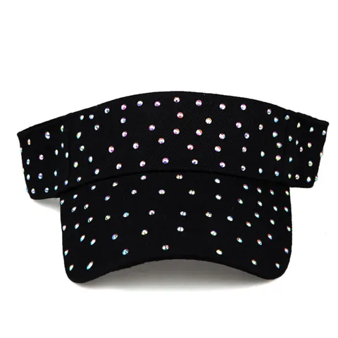 Women Sun Visor Hat Rhinestone Embellished Empty Top Adjustable Fabric Sun Hat Outdoor Beach Holiday Fashion Accessory