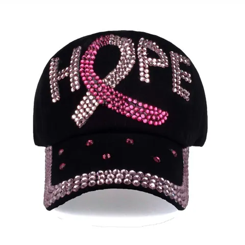 Berretto da Baseball alla Moda con Strass Hope e Nastro Rosa per Donna in Denim Cotone Regolabile Cappello Parasole