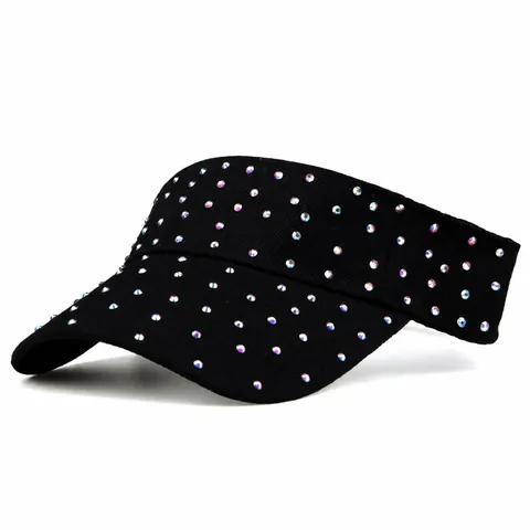 Women Sun Visor Hat Rhinestone Embellished Empty Top Adjustable Fabric Sun Hat Outdoor Beach Holiday Fashion Accessory