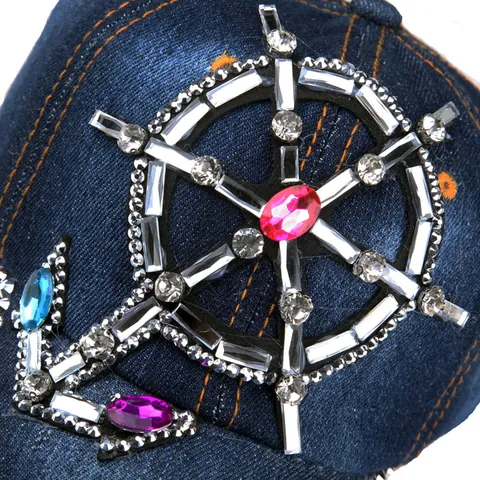 Γυναικείο Πολυτελές Καπέλο Baseball Denim με Στρας Πηδάλιο Άγκυρα Φθαρμένο Βαμβακερό Καπέλο Ηλίου Outdoor Casual