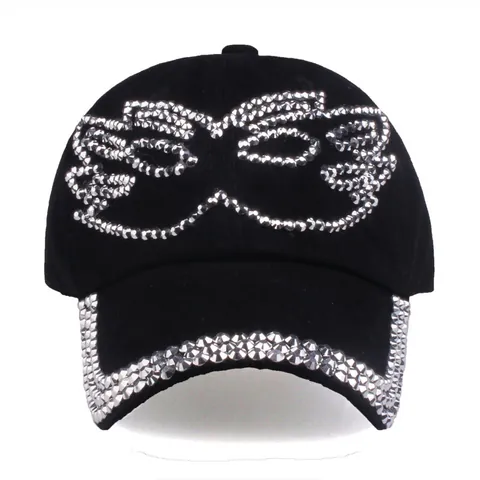 Women's Rhinestone Baseball Cap Sparkly Bling Crystal Wings Pattern Cotton Denim Distressed Adjustable Sun Hat Outdoor Fashion