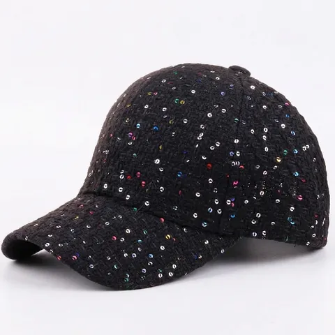 Elegante Tweed Pailletten Honkbalpet Voor Vrouwen Kleurrijke Schittering Verstelbare Zonnescherm Outdoor Mode Chique Tweed Hoed