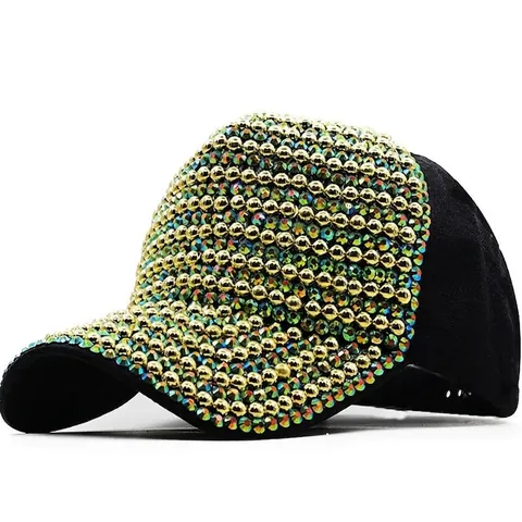 Women's Fashion Baseball Cap Luxury Rhinestone Gold Bead Embellished Cotton Sun Hat Sparkling Adjustable Snapback Party Streetwear Daily Cap