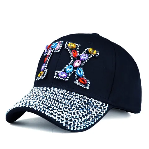 Women Fashion Rhinestone Baseball Cap Sparkling Crystal Letter Denim Cotton Sun Hat Adjustable Outdoor Streetwear Headwear